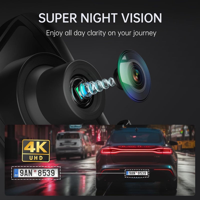 Veement 4K Rear View Mirror Camera, 10'' 4K Mirror Dash Cam with 1080P Backup Camera, Dash Cam Front and Rear for Car with Voice Control, 24H Parking Mode, Night Vision, 32GB SD Card Included - Image 4